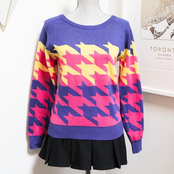 Sweaters - Y2K Electric Pink Houndstooth Crewneck Sweater ⚡️ FIT7